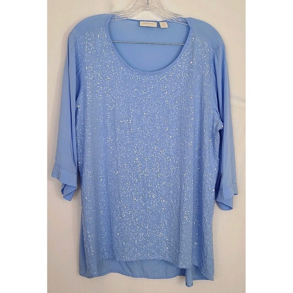 Chico's Tops - Chicos Sz 2  Resort Beach Vacation Hippie Boho Light Blue Sequin Sheer Tunic Top
